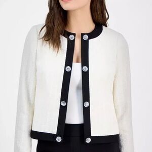NWT Anne Klein Women's White Blazer with Black Trim